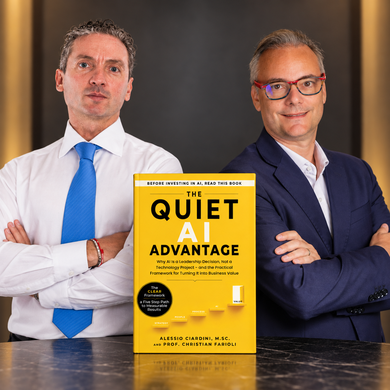 Promotional image of Alessio Ciardini (left) and Prof. Christian Farioli (right) with The Quiet AI Advantage